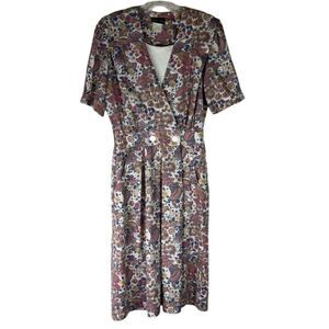 Stuart Alan Vintage 80s Dress Pink Blue Floral Pockets Puff Sleeve Cottage 10